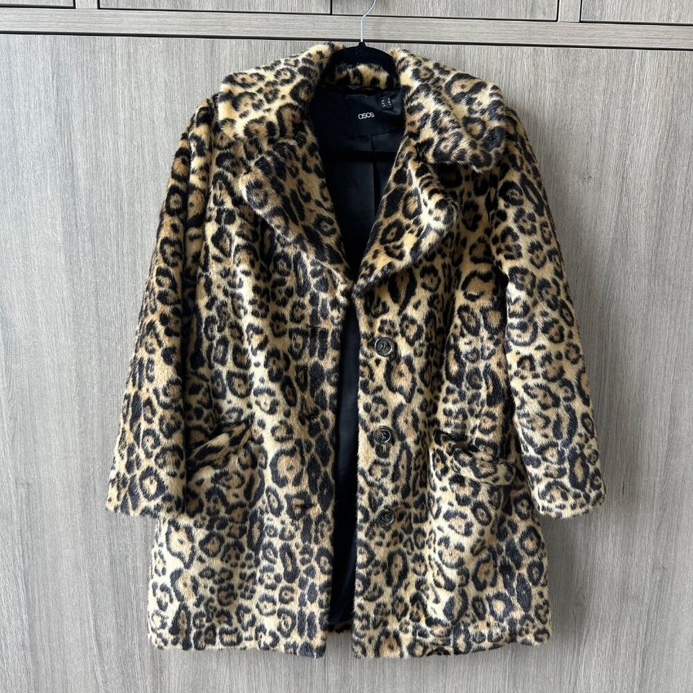 Asos Faux Fur Leopard Coat Jacket. Size 4